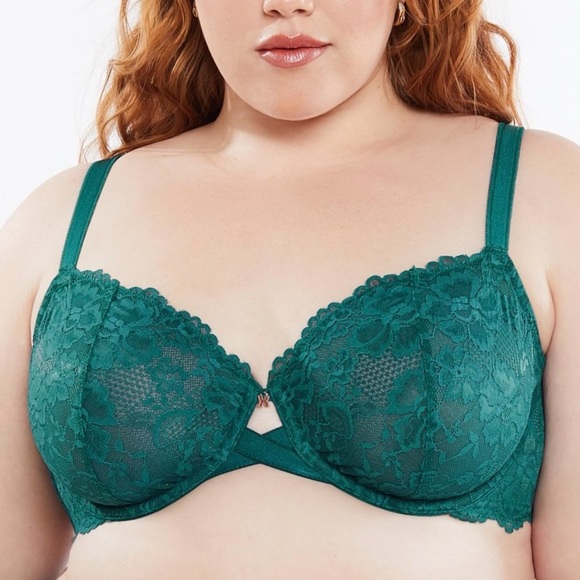 Savage x Fenty Bra Floral Lace Unlined Womens Plus Size 38DD Hunter Green Sexy - Picture 8 of 10